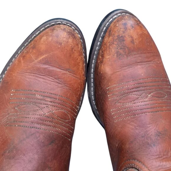 Vintage Brown Leather Cowboy Boots Mens 10.5 D Western Work Chore Rodeo - Picture 11 of 16